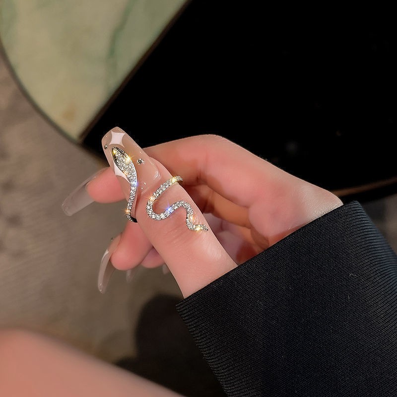 Diamond-Encrusted Snake Ring, Silver