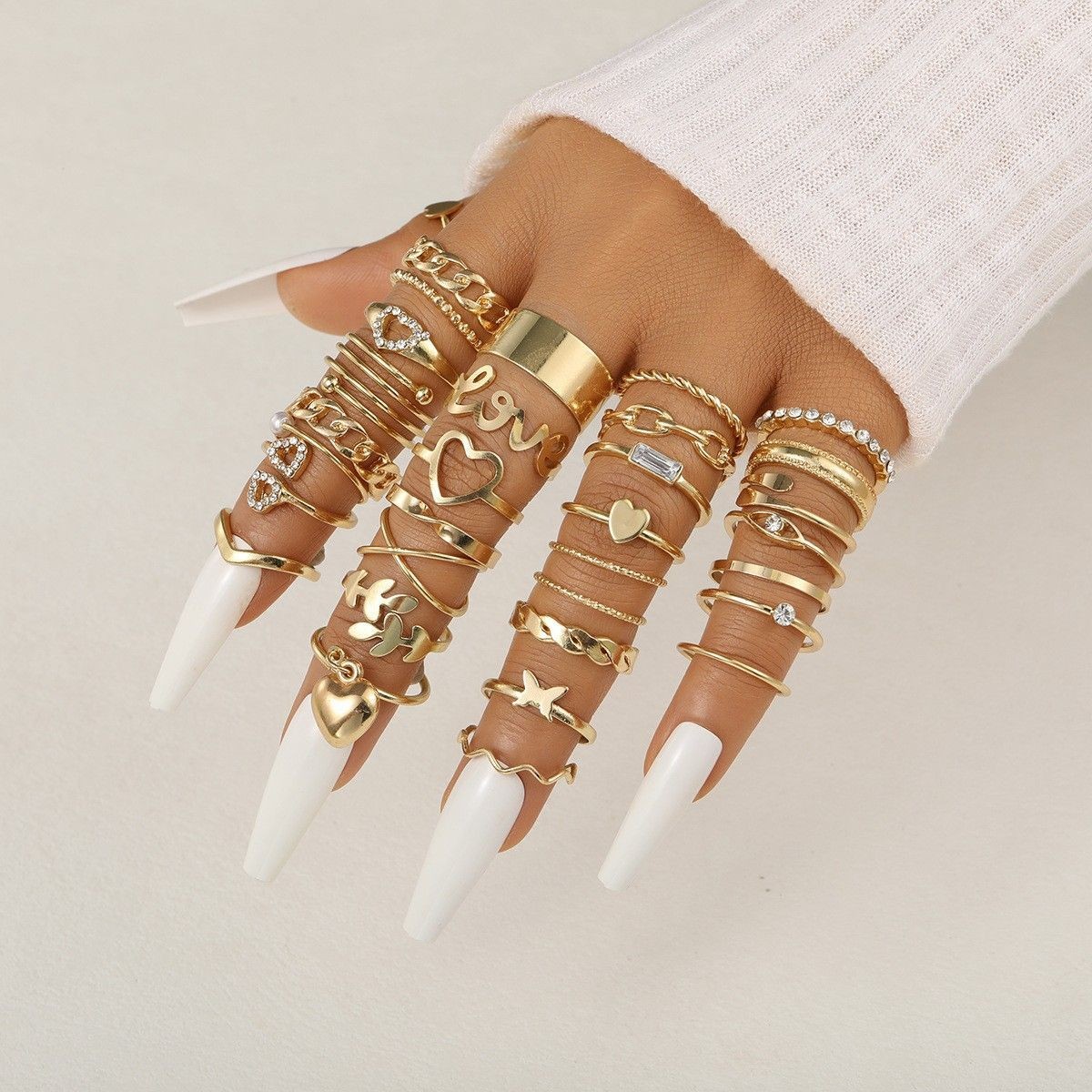 Love Diamond Heart Ring Set (30 Pieces, Gold)