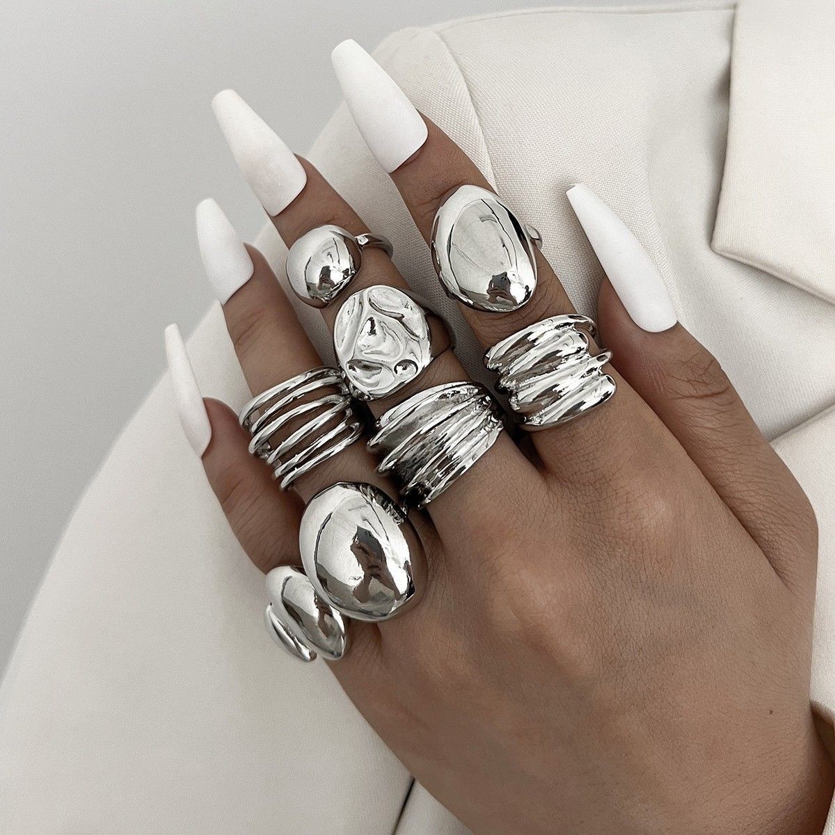Geometric Curved Open Ring Set (8 Pieces)