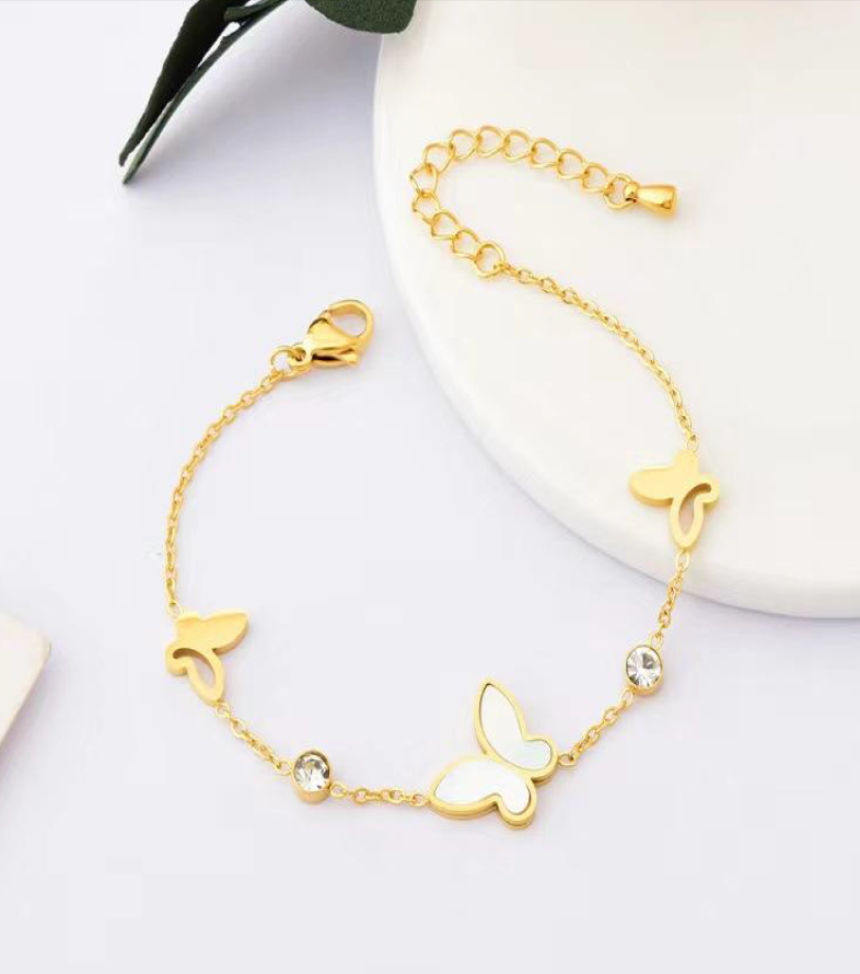 Golden Butterfly Charm Bracelet – Elegant Crystal Accent Bracelet for Women